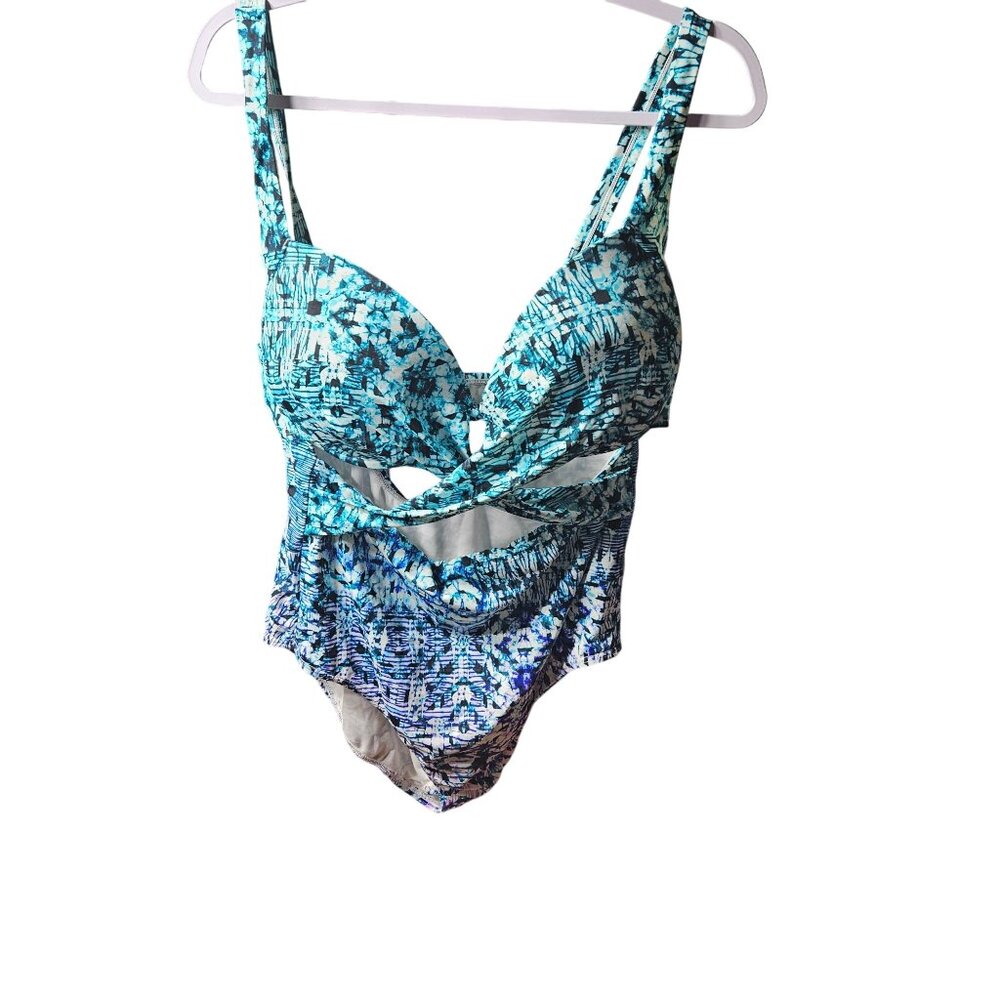 Swimsuits For All Womens Size 20 Blue & White Patterned One-Piece Swimsuit With